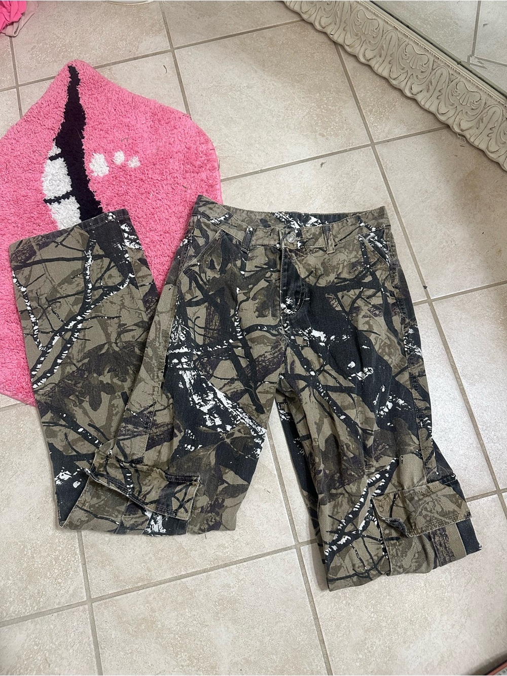 Camo Print Cargo pants in Olive and Black
